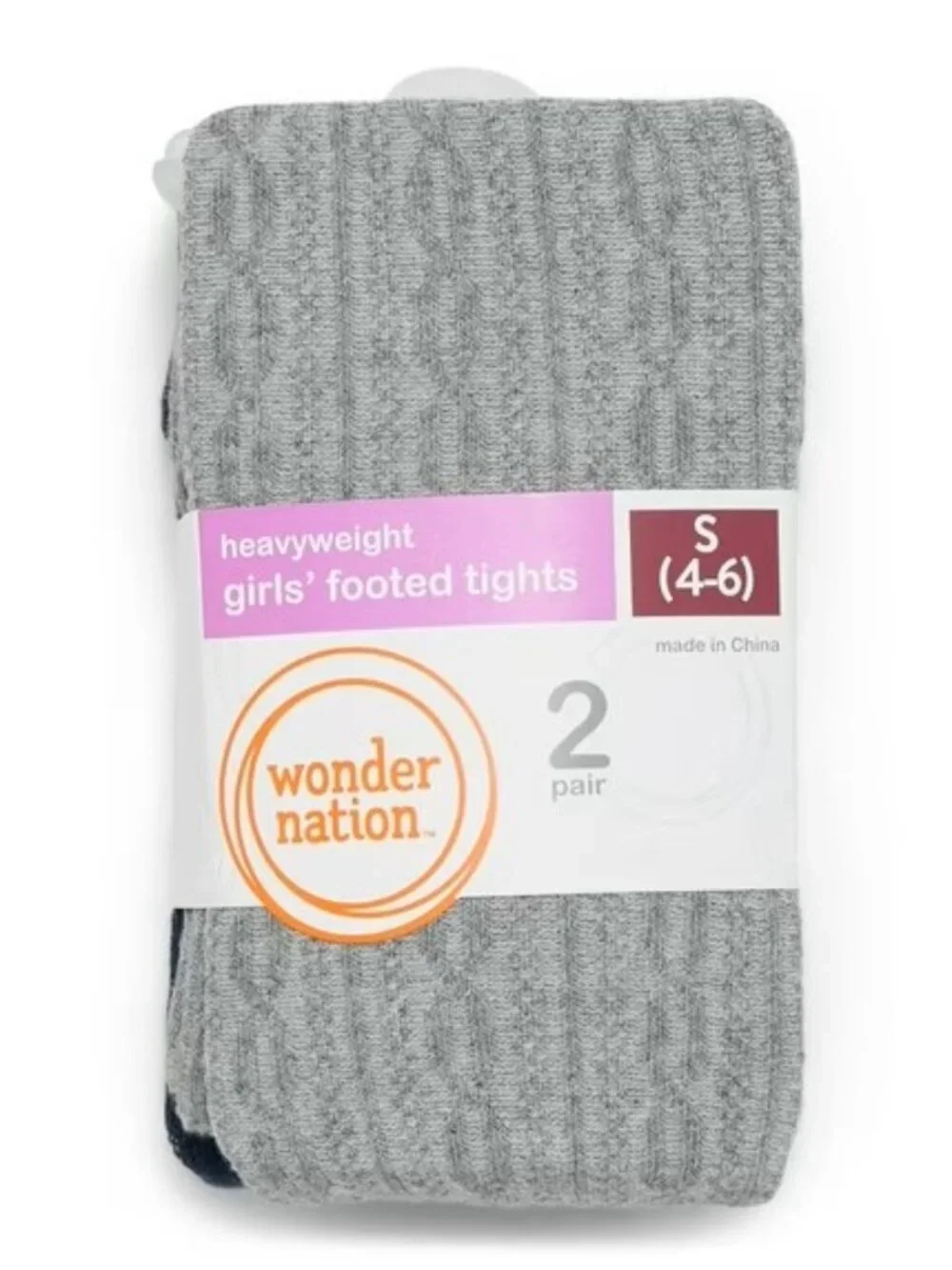 Lot of 2 Wonder Nation Girls' Cable Knit Footed Tights & Lurez Tights, S (4-6)